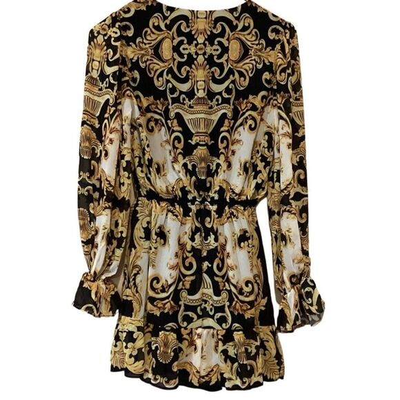 NWT Fashion Nova In High Demand Printed Romper - Black/Gold  XS - Picture 5 of 6